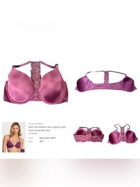 Victoria's Secret Mauve Mist Lace-Back Front-Close Demi Bra